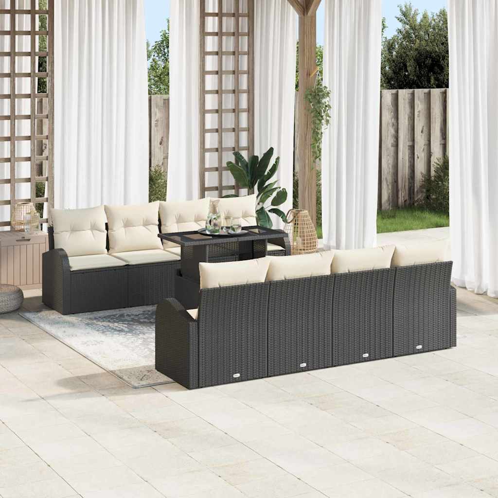 Set Divano da Giardino 9 pcs Nero Rattan in Polipropilene | homemem39