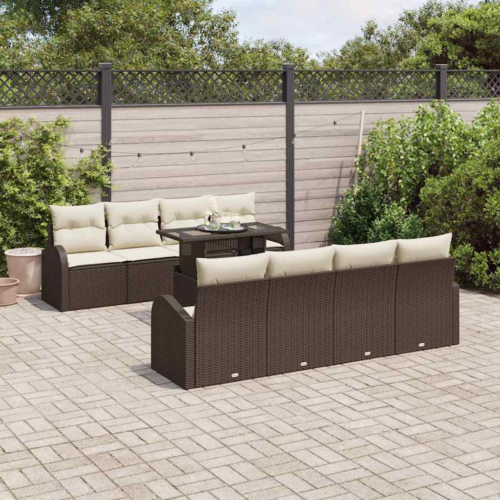 Set Divano da Giardino 9 pcs Marrone Rattan in Polipropilene | homemem39