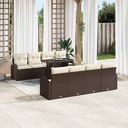 Set Divano da Giardino 9 pcs Marrone Rattan in Polipropilene | homemem39