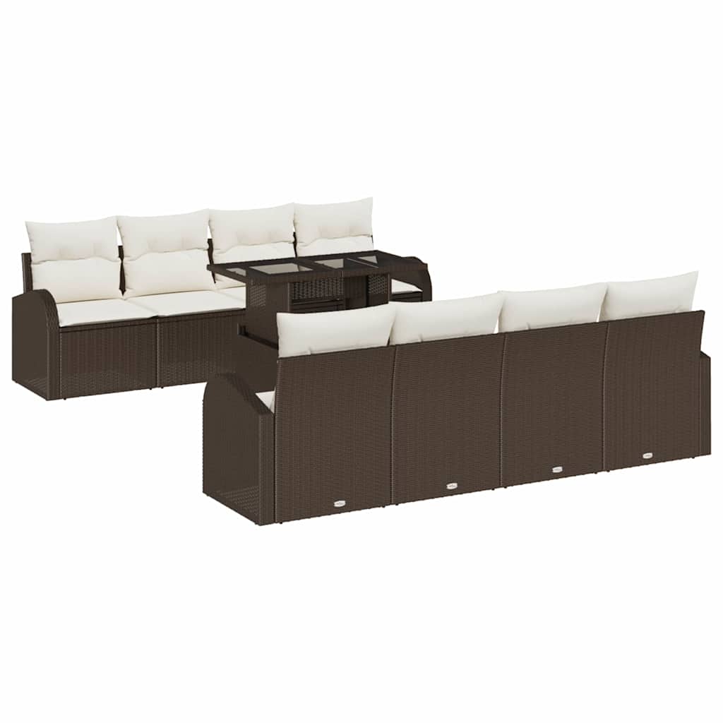 Set Divano da Giardino 9 pcs Marrone Rattan in Polipropilene | homemem39