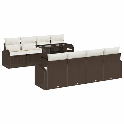 Set Divano da Giardino 9 pcs Marrone Rattan in Polipropilene | homemem39