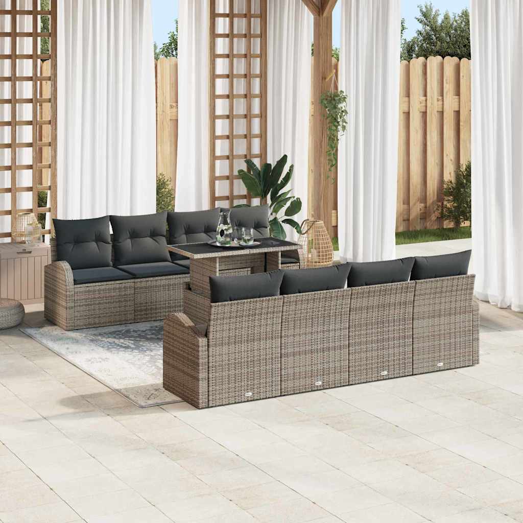 Set Divano da Giardino 9 pcs Grigio Rattan in Polipropilene | homemem39