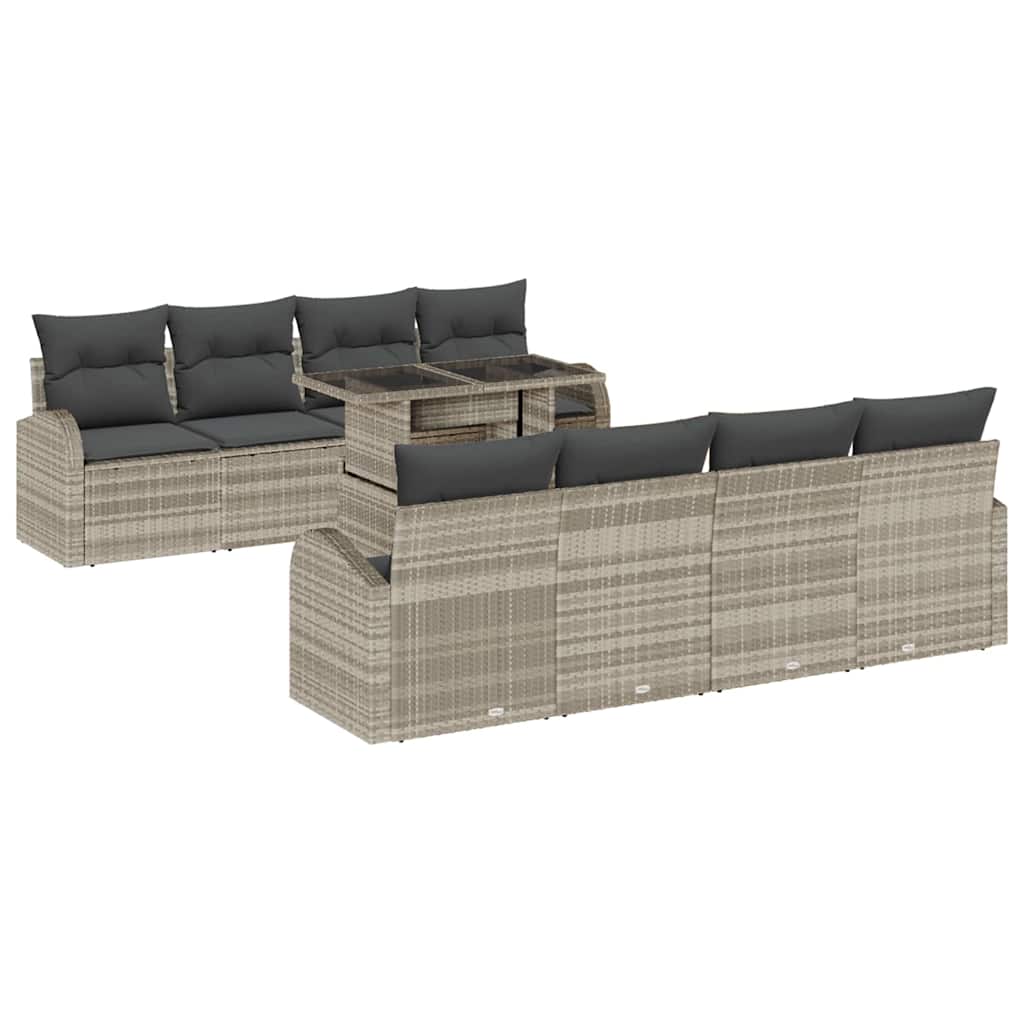 Set Divano da Giardino con cuscino 9 pcs Grigio chiaro | homemem39