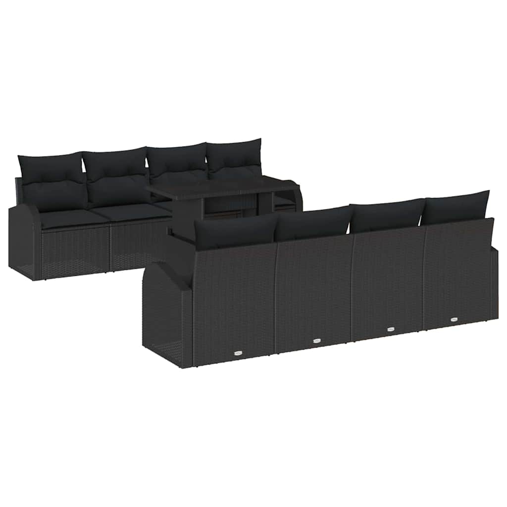 Set Divano da Giardino 9 pcs Nero Rattan in Polipropilene | homemem39