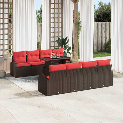 Set Divano da Giardino 9 pcs Marrone Rattan in Polipropilene | homemem39