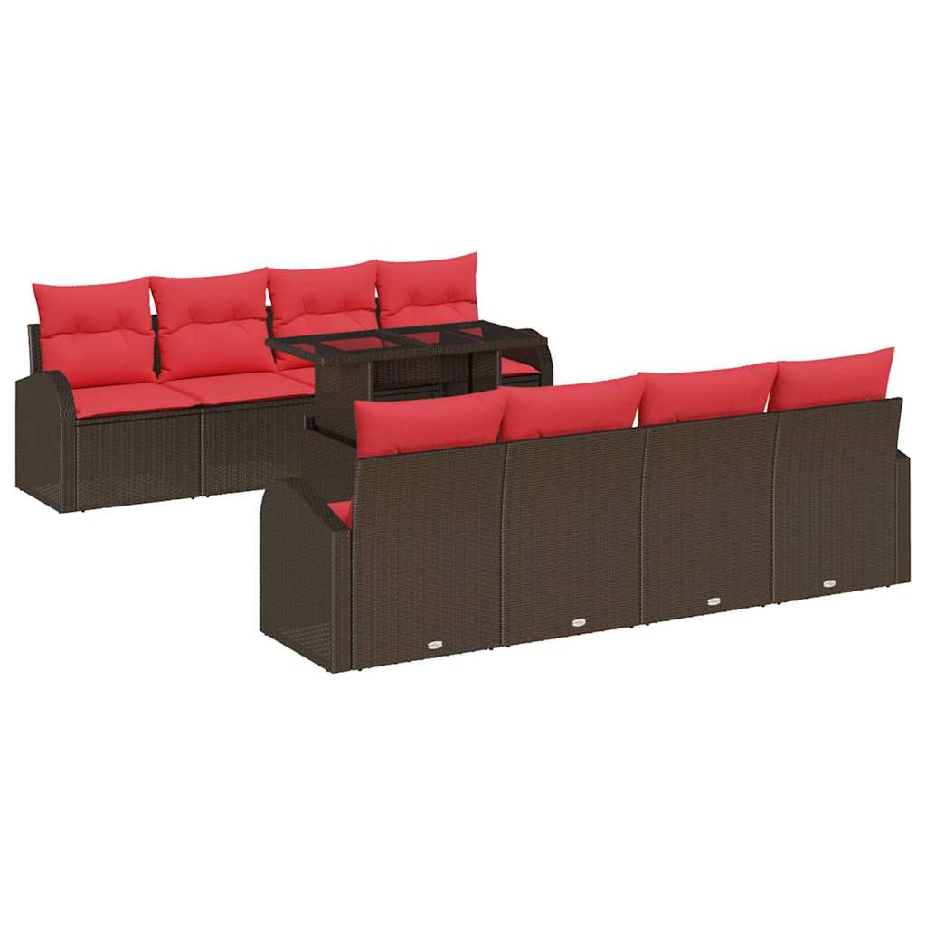 Set Divano da Giardino 9 pcs Marrone Rattan in Polipropilene | homemem39