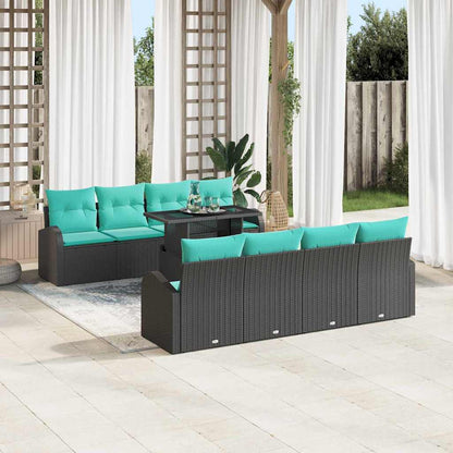 Set Divano da Giardino 9 pcs Nero Rattan in Polipropilene | homemem39