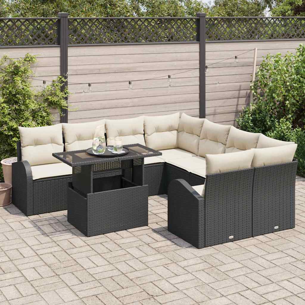 Set Divano da Giardino 9 pcs Nero Rattan in Polipropilene | homemem39
