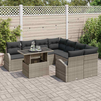 Set Divano da Giardino 9 pcs Grigio Rattan in Polipropilene | homemem39