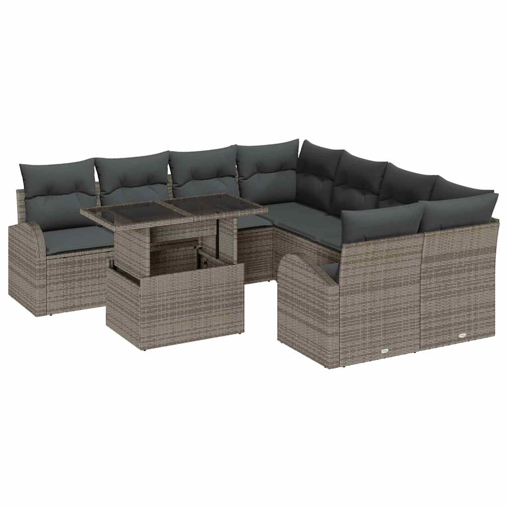 Set Divano da Giardino 9 pcs Grigio Rattan in Polipropilene