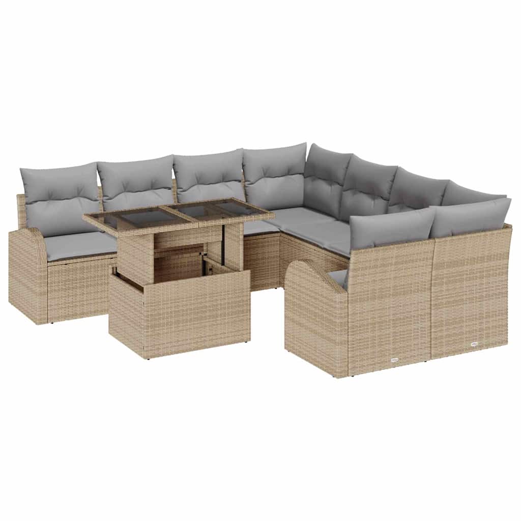 Set Divano da Giardino 9 pcs Beige Rattan in Polipropilene