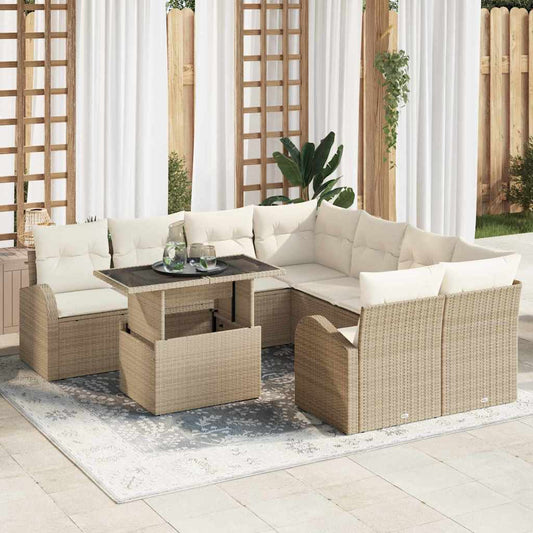 Set Divano da Giardino 9 pcs Beige Rattan in Polipropilene