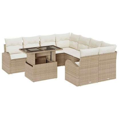Set Divano da Giardino 9 pcs Beige Rattan in Polipropilene | homemem39