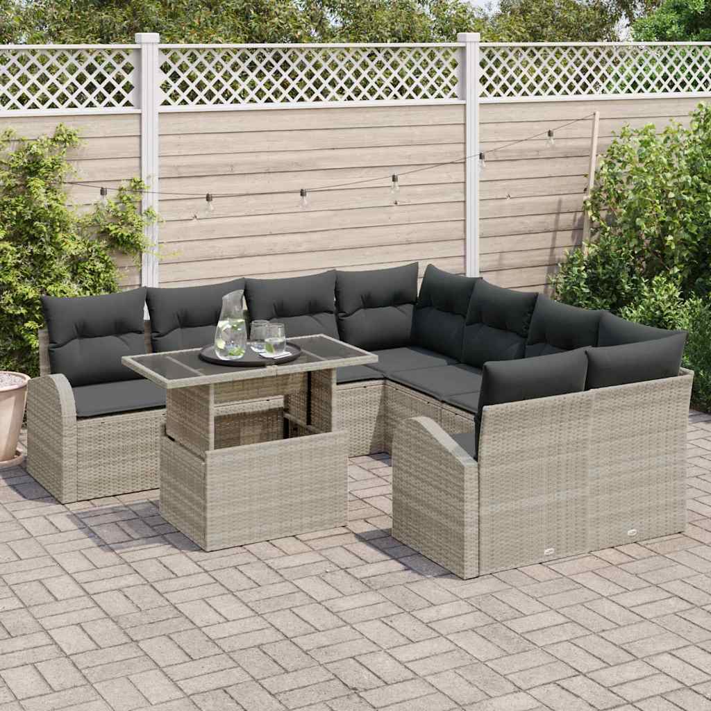 Set Divano da Giardino con cuscino 9 pcs Grigio chiaro | homemem39