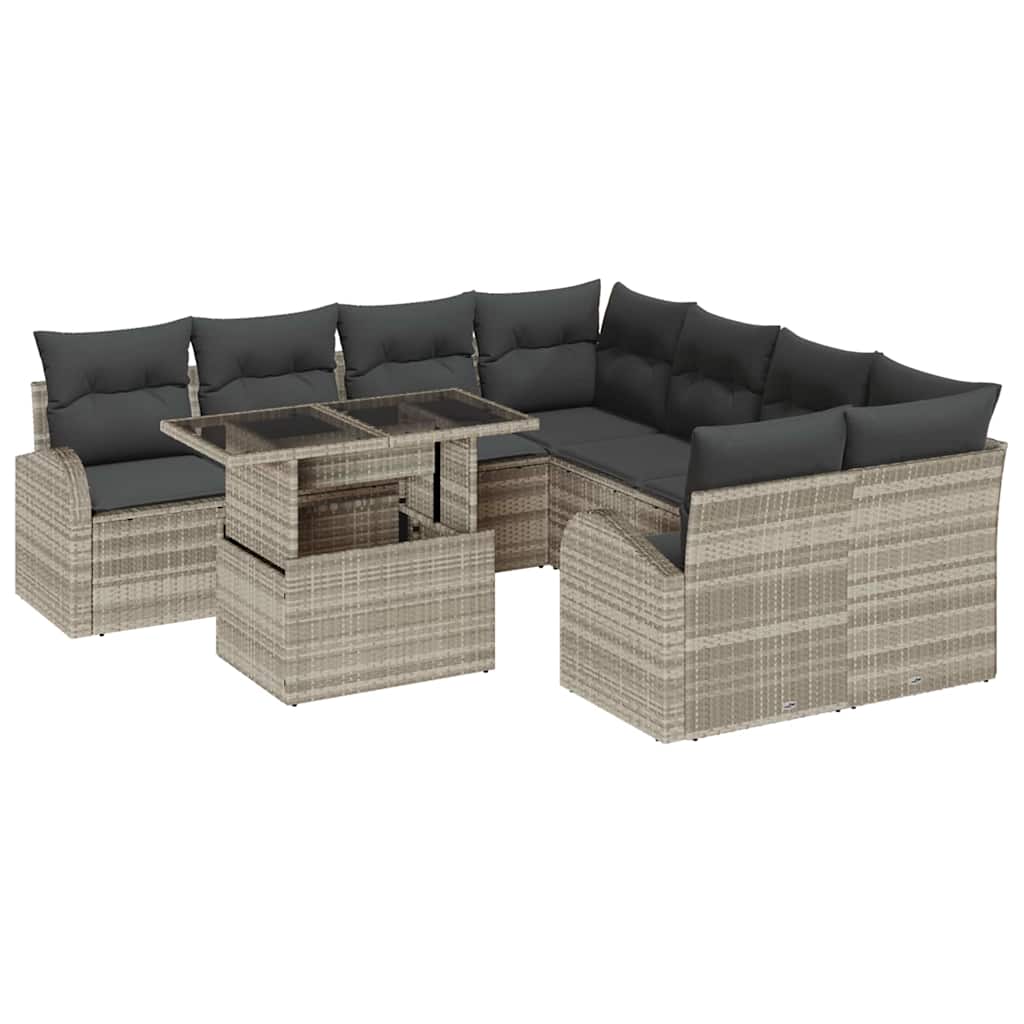 Set Divano da Giardino con cuscino 9 pcs Grigio chiaro | homemem39