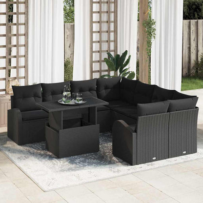 Set Divano da Giardino 9 pcs Nero Rattan in Polipropilene | homemem39
