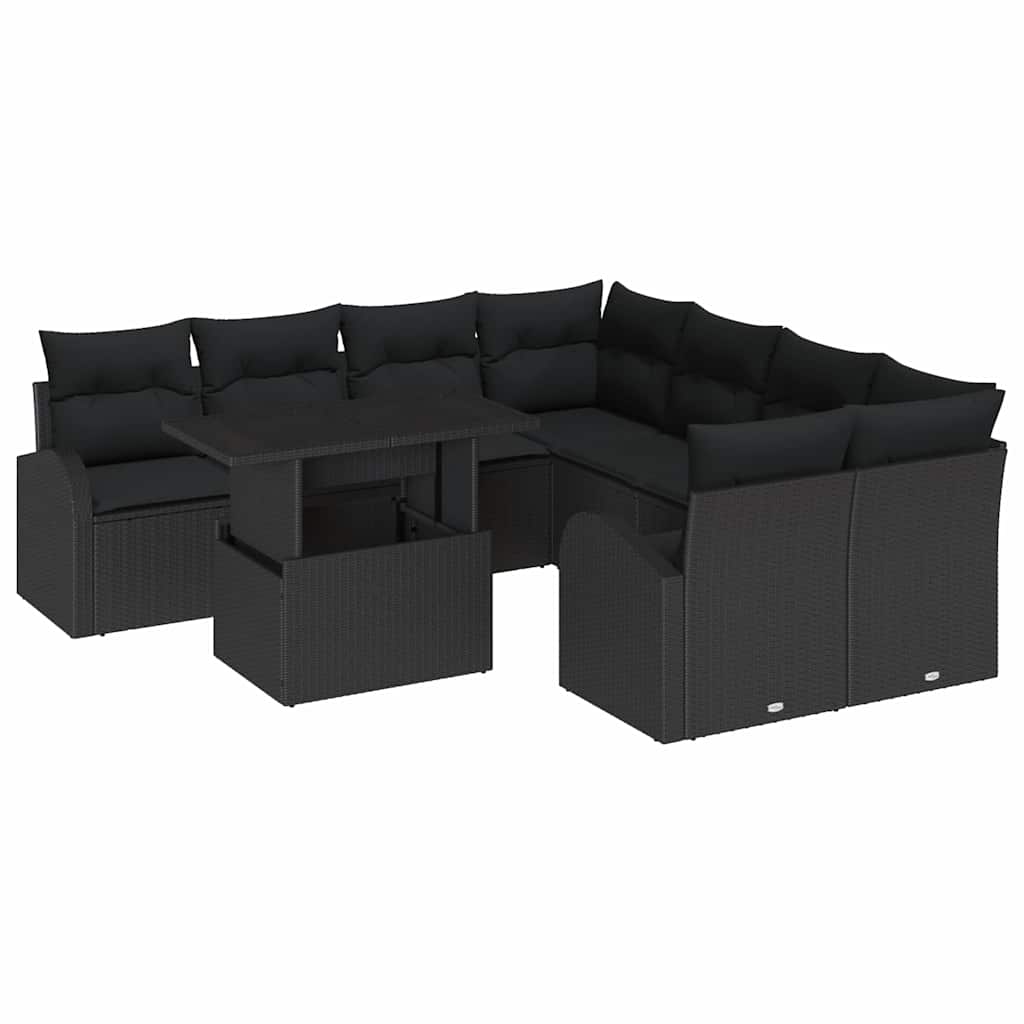 Set Divano da Giardino 9 pcs Nero Rattan in Polipropilene | homemem39