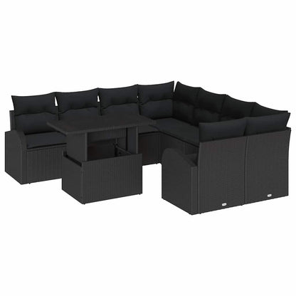 Set Divano da Giardino 9 pcs Nero Rattan in Polipropilene | homemem39