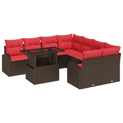 Set Divano da Giardino 9 pcs Marrone Rattan in Polipropilene | homemem39