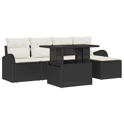 Set Divano da Giardino con cuscino 6 pcs Nero Poly Rattan | homemem39