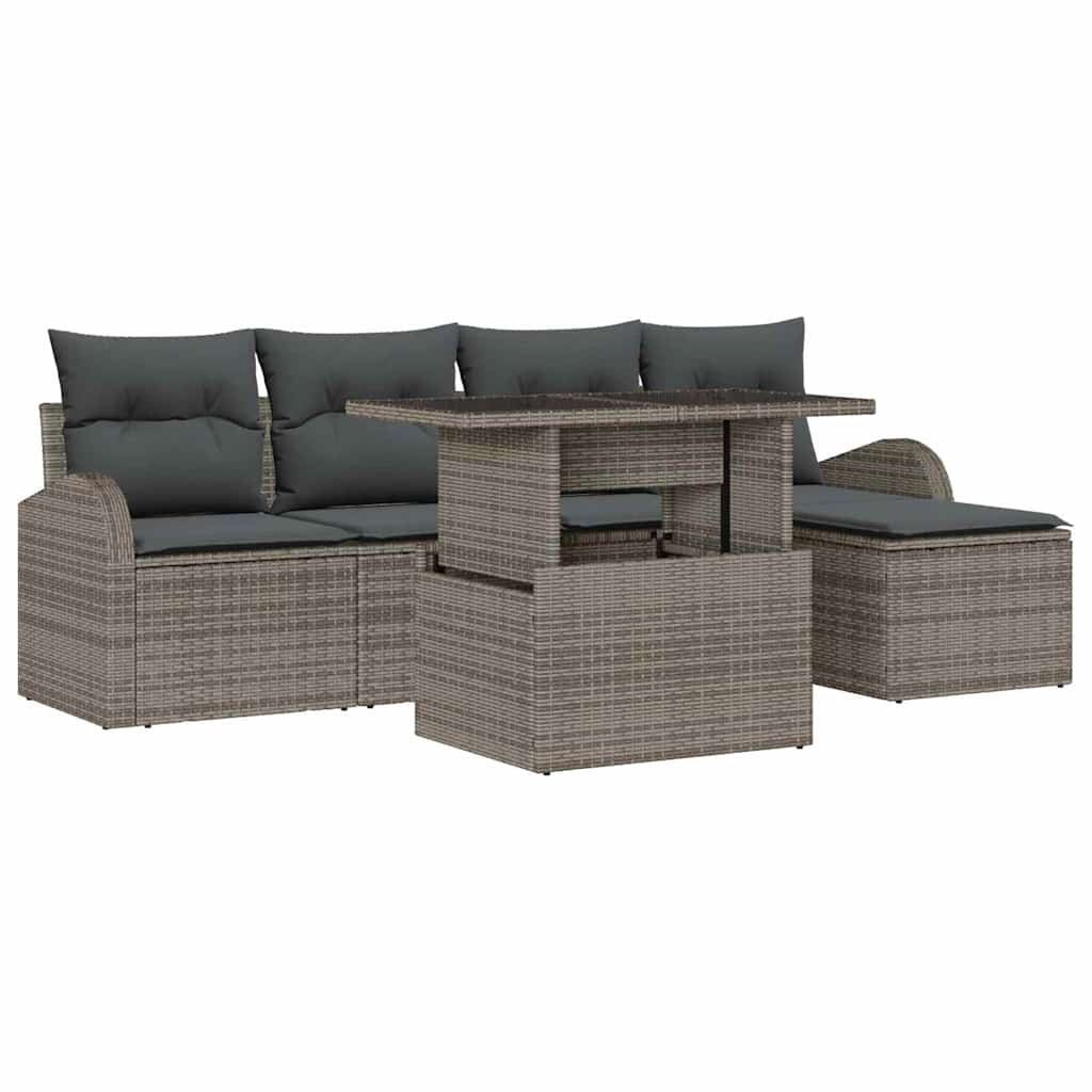 Set Divano da Giardino con cuscino 6 pcs Grigio Poly Rattan | homemem39