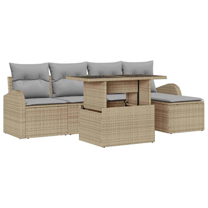 Set Divano da Giardino con cuscino 6 pcs Beige Poly Rattan