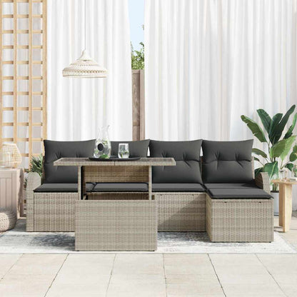 Set Divano da Giardino 6 pcs Grigio chiaro Poly Rattan