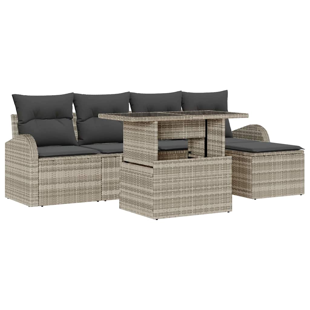 Set Divano da Giardino 6 pcs Grigio chiaro Poly Rattan | homemem39
