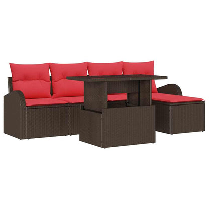 Set Divano da Giardino con cuscino 6 pcs Marrone Poly Rattan | homemem39