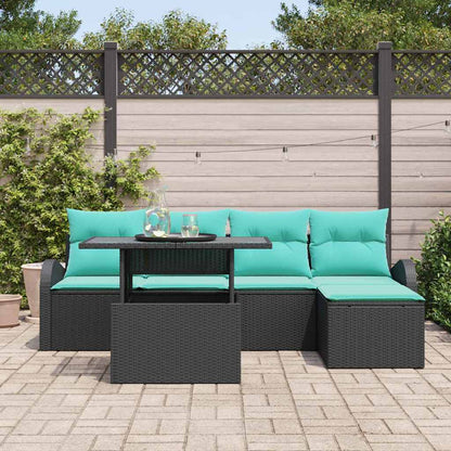 Set Divano da Giardino con cuscino 6 pcs Nero Poly Rattan | homemem39