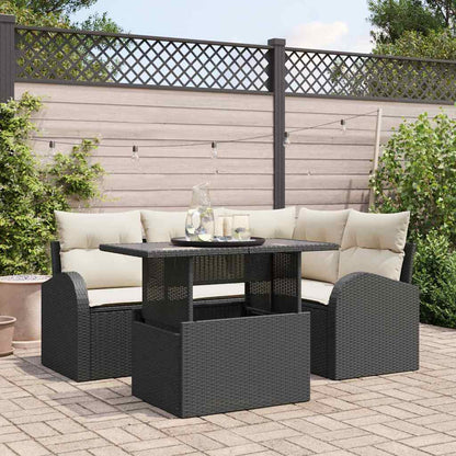 Set Divano da Giardino con cuscino 5 pcs Nero Poly Rattan | homemem39