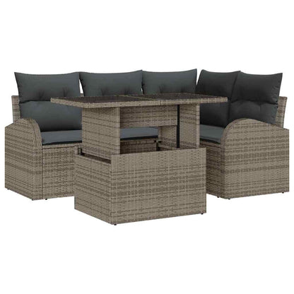 Set Divano da Giardino con cuscino 5 pcs Grigio Poly Rattan