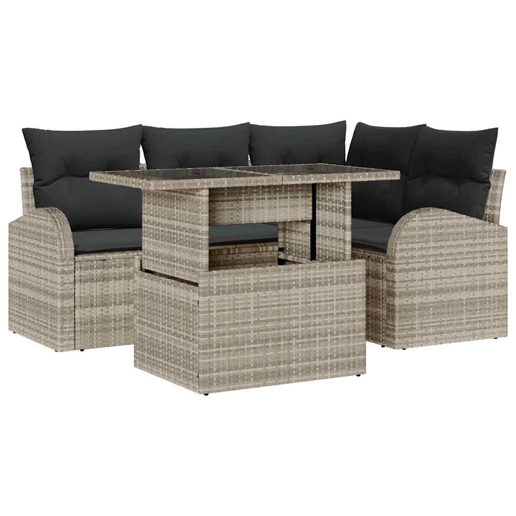 Set Divano da Giardino 5 pcs Grigio chiaro Poly Rattan | homemem39