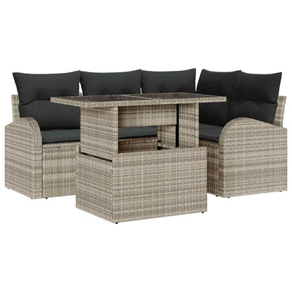 Set Divano da Giardino 5 pcs Grigio chiaro Poly Rattan | homemem39