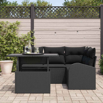 Set Divano da Giardino con cuscino 5 pcs Nero Poly Rattan | homemem39