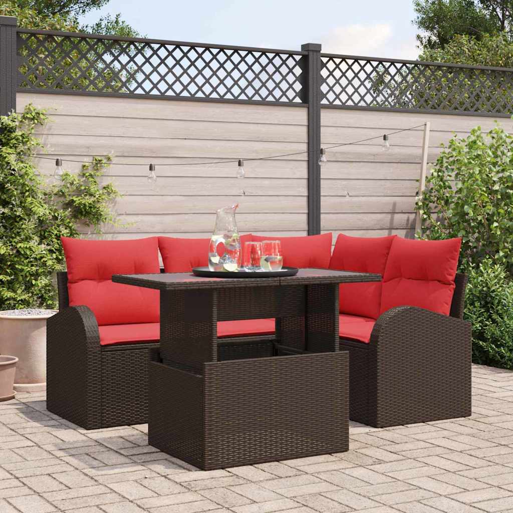 Set Divano da Giardino con cuscino 5 pcs Marrone Poly Rattan | homemem39