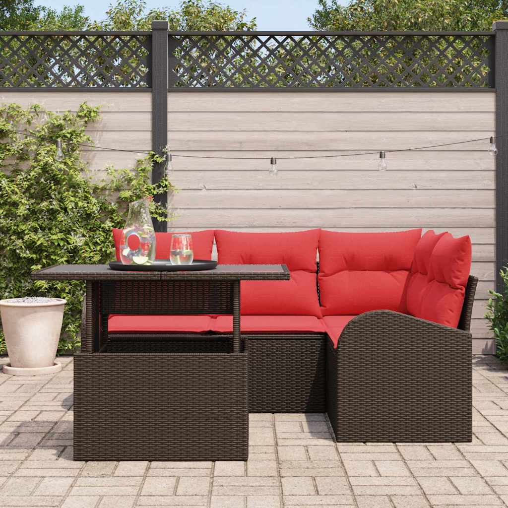 Set Divano da Giardino con cuscino 5 pcs Marrone Poly Rattan | homemem39