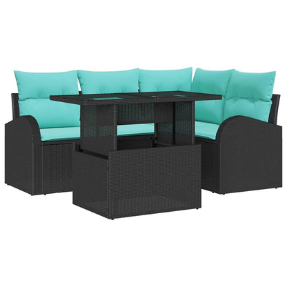 Set Divano da Giardino con cuscino 5 pcs Nero Poly Rattan | homemem39