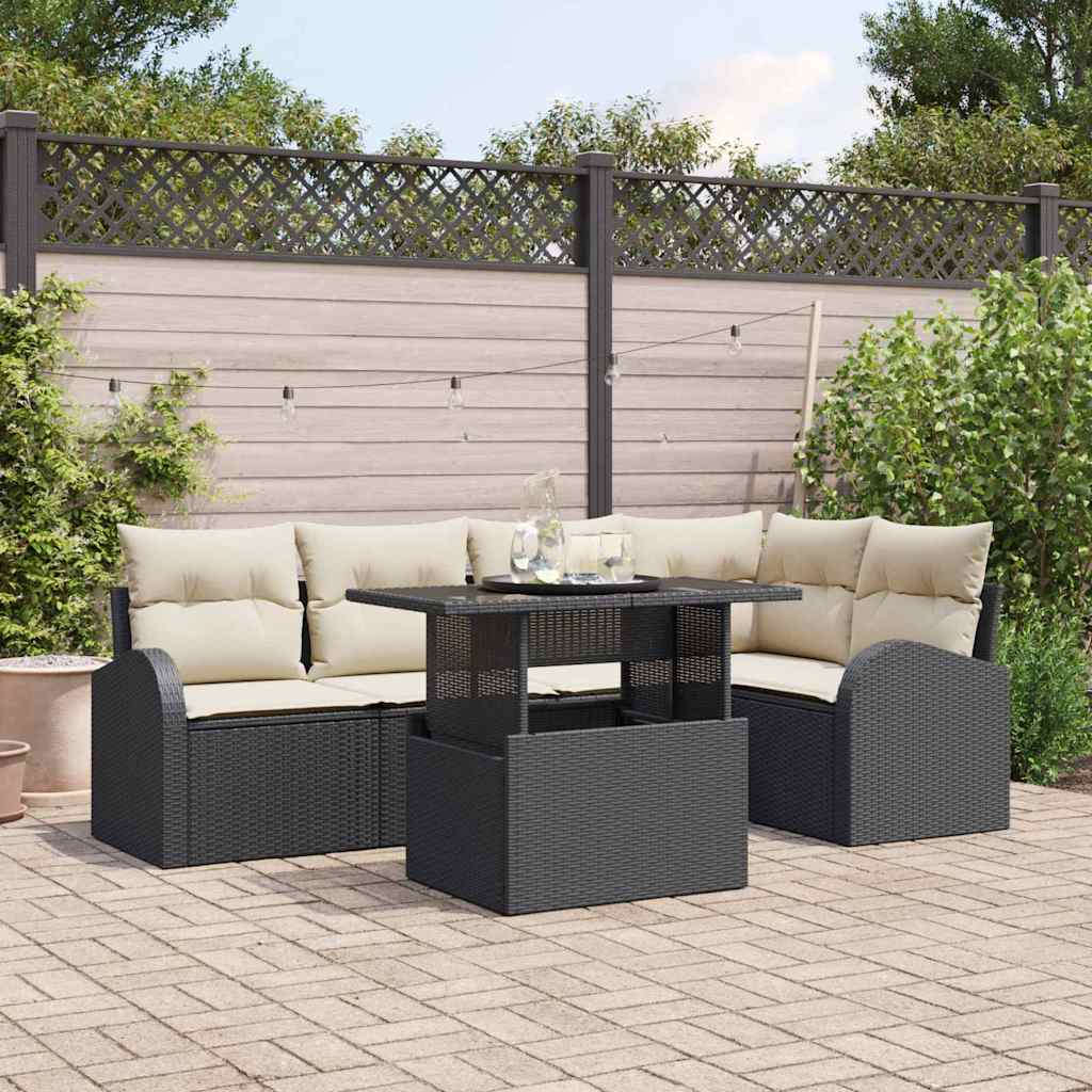 Set Divano da Giardino con cuscino 6 pcs Nero Poly Rattan | homemem39