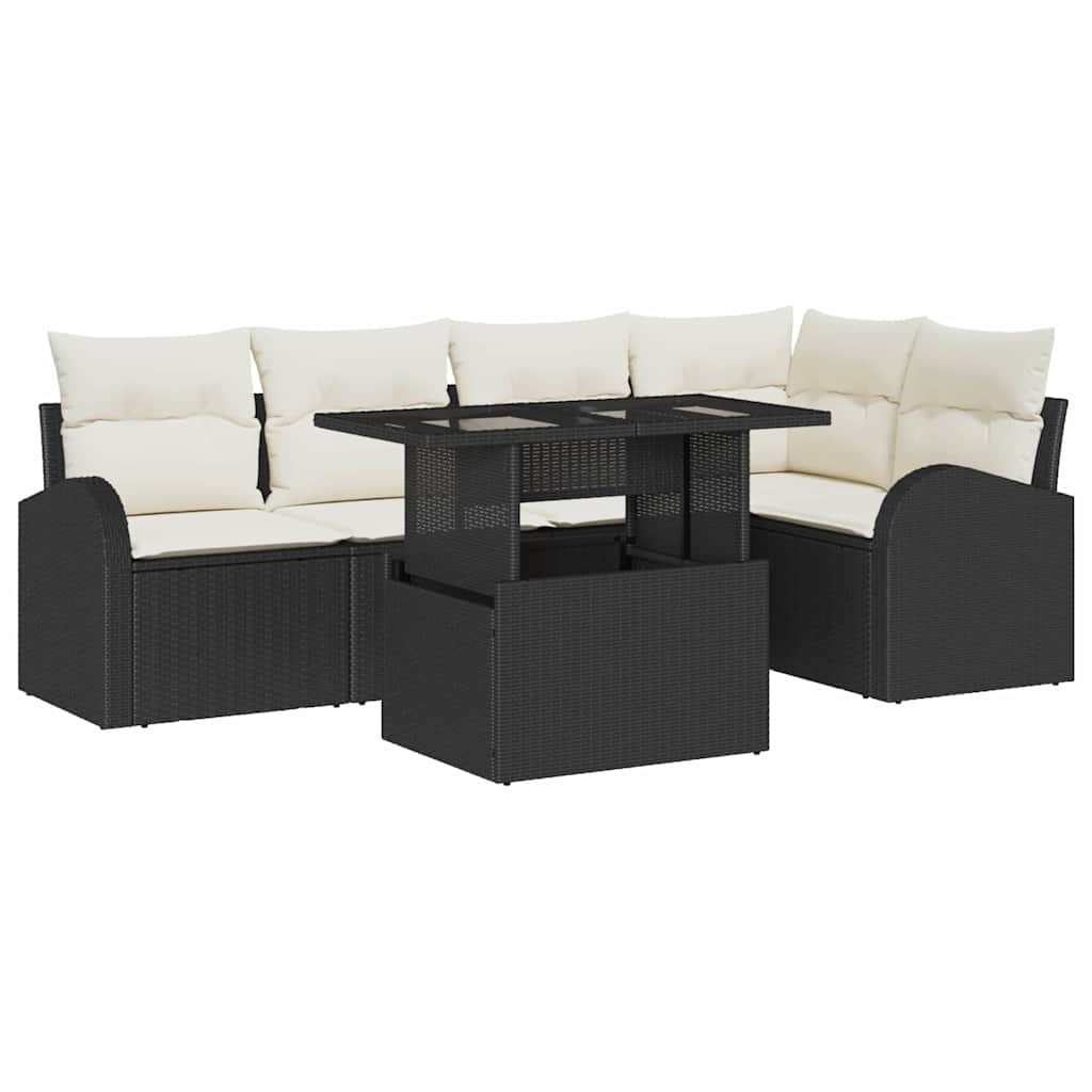 Set Divano da Giardino con cuscino 6 pcs Nero Poly Rattan | homemem39