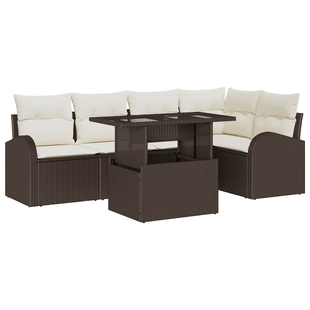 Set Divano da Giardino con cuscino 6 pcs Marrone Poly Rattan | homemem39