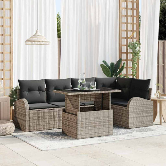 Set Divano da Giardino con cuscino 6 pcs Grigio Poly Rattan