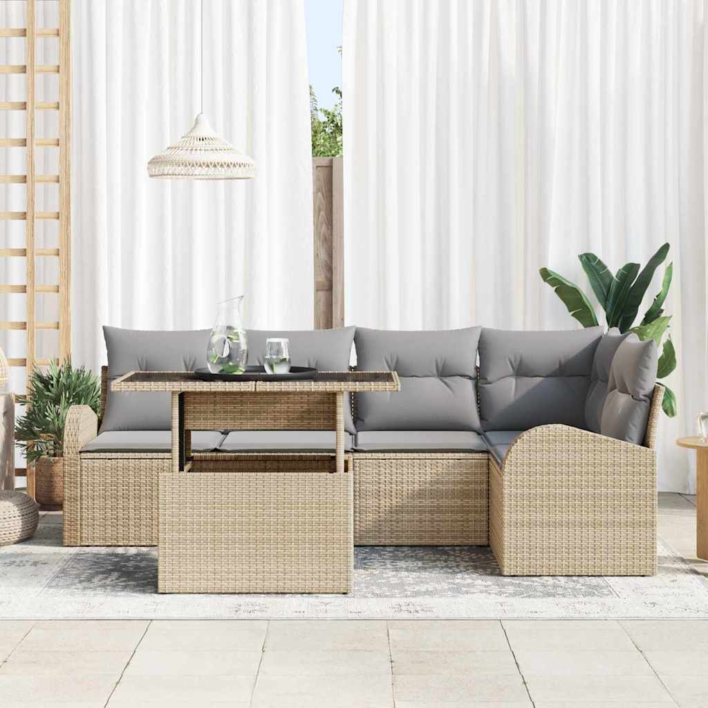 Set Divano da Giardino con cuscino 6 pcs Beige Poly Rattan