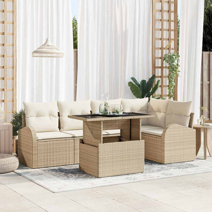 Set Divano da Giardino con cuscino 6 pcs Beige Poly Rattan