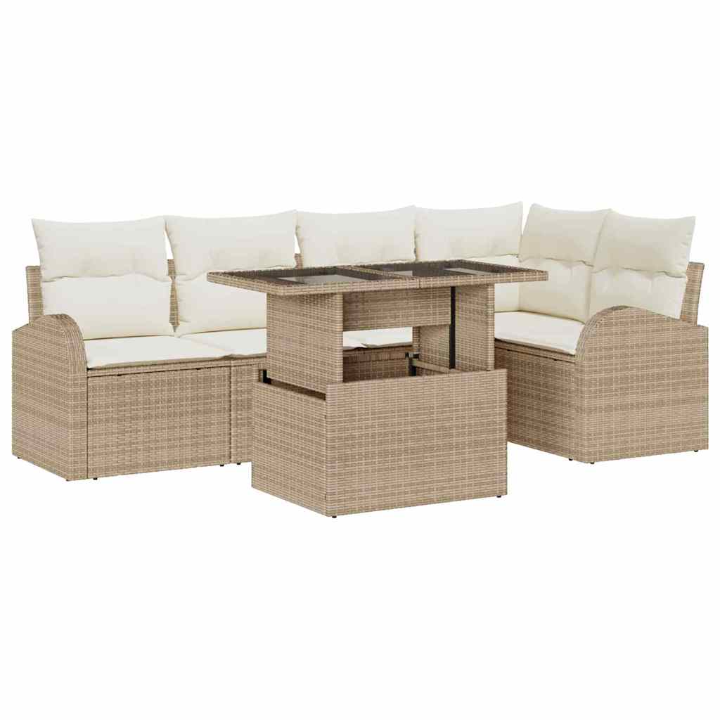 Set Divano da Giardino con cuscino 6 pcs Beige Poly Rattan
