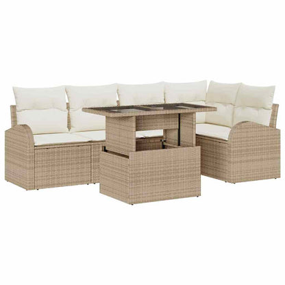 Set Divano da Giardino con cuscino 6 pcs Beige Poly Rattan