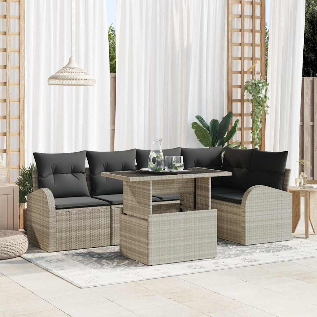Set Divano da Giardino 6 pcs Grigio chiaro Poly Rattan | homemem39