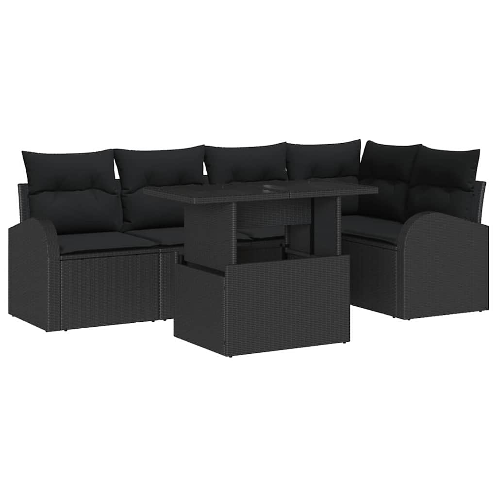 Set Divano da Giardino con cuscino 6 pcs Nero Poly Rattan | homemem39