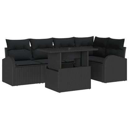 Set Divano da Giardino con cuscino 6 pcs Nero Poly Rattan | homemem39