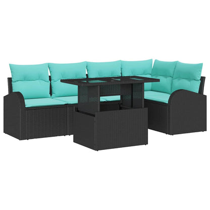 Set Divano da Giardino con cuscino 6 pcs Nero Poly Rattan | homemem39
